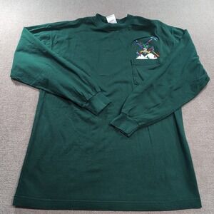 VTG The Disney Store Shirt Mens Large Long Sleeve Pocket‎ Tee Goofy Skiing Green